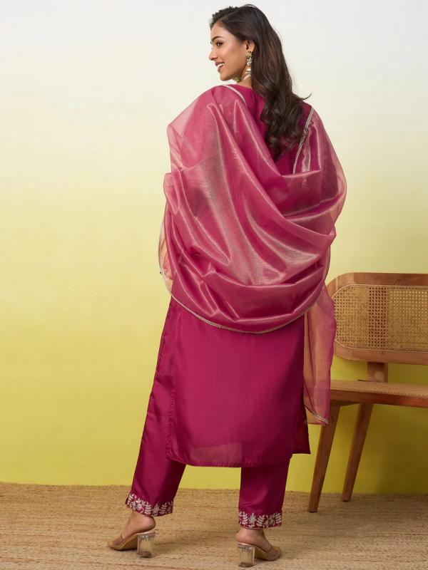 VV 9892 C Women's Embroidered Yoke Design Straight Kurta Set with Dupatta